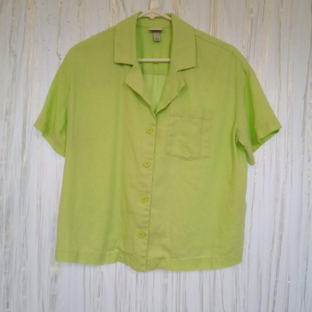 Lime Green Linen Blouse